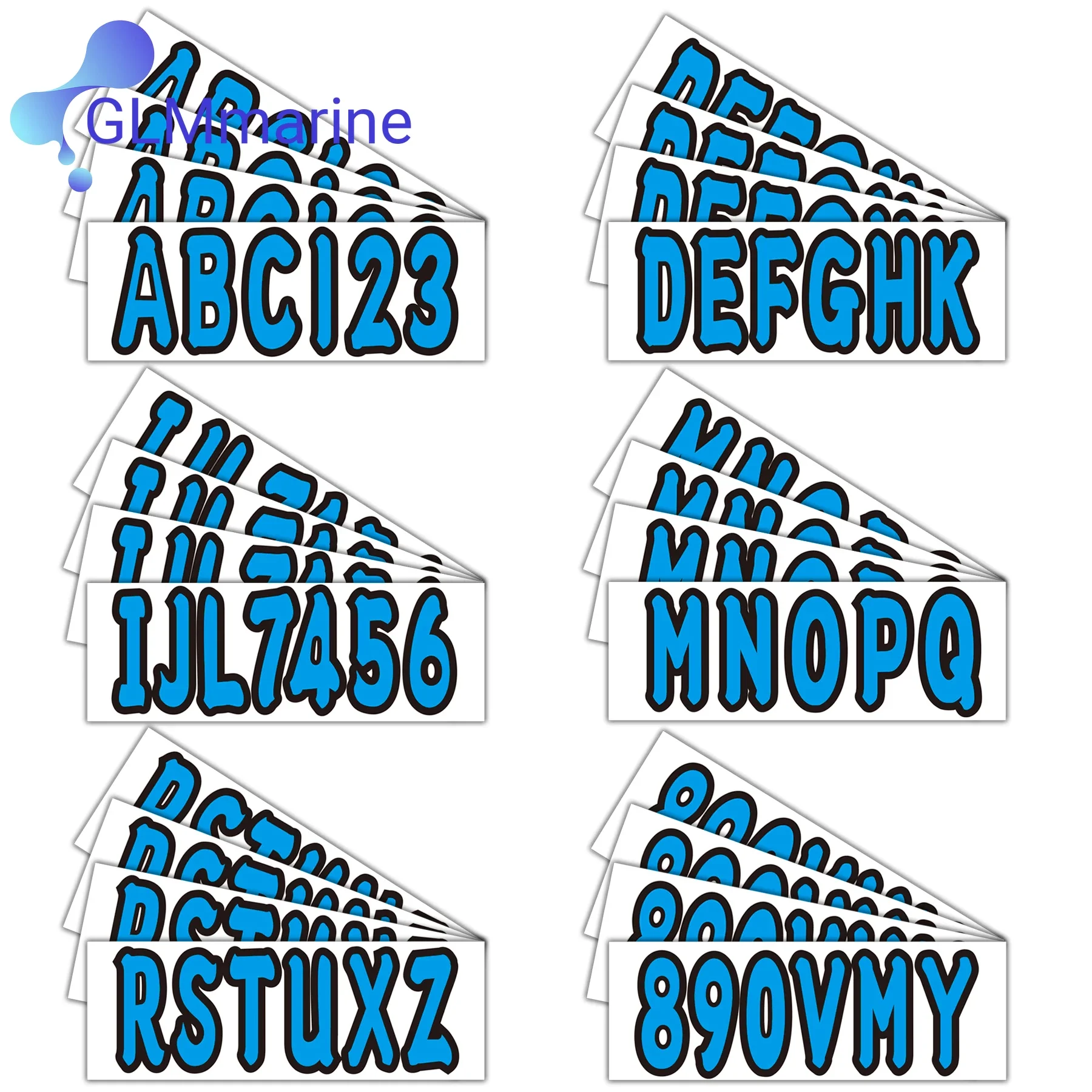 Blue Stickers for Boat Letter and Number Registration Four Sets of A-Z Four Sets of 0-9