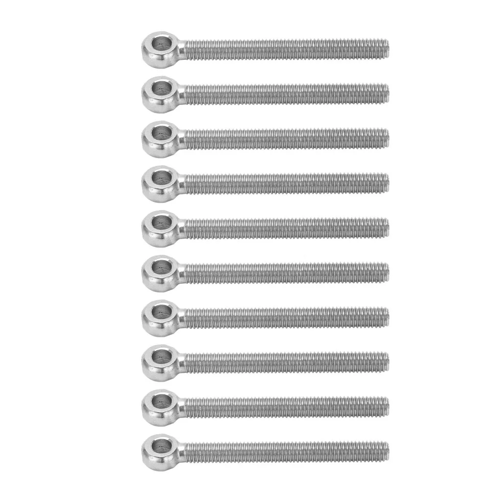 10pcs 304 Stainless Steel​ Eye Bolts ​M6x60mm​ Tightening Connecting​ Lifting Shoulder Eye Bolts​ Silver​