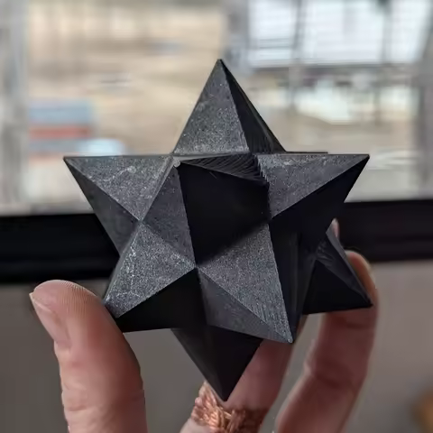 Mineral stone Mercaba Bohemian hand-carved statue - Sacred geometric crystal cluster, black and gray design