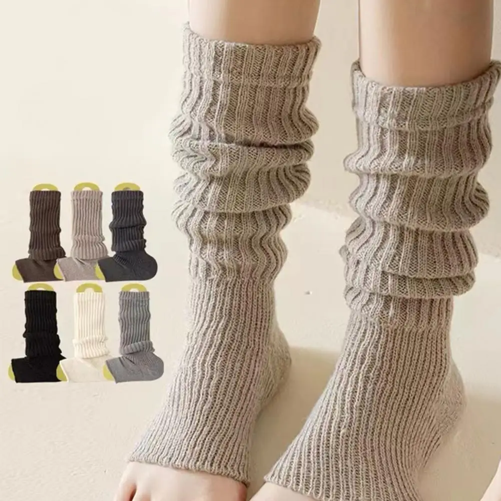 1 Pair Women Socks Mid-calf Striped Japanese Style Anti-slip Leg Covers Sweat-absorption Anti-shrink Sports Piled Socks 스타킹