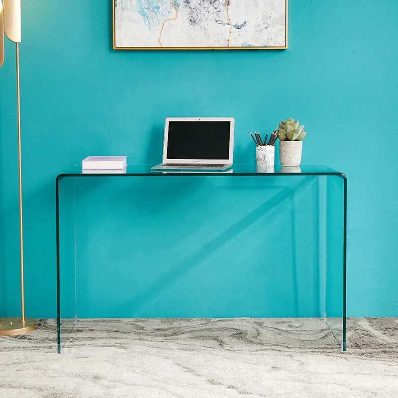 Table de maquillage en verre moderne et simple, commode de célébrité en filet minimaliste, petit bureau d'ordinateur japonais pour la maison