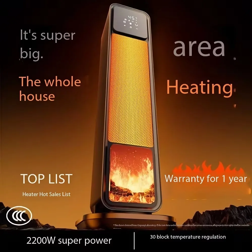 Fan Heater Hot Air Blower 2200W Electric Heating Fans 3D Flame Mini Space Heater Portable Fan Heaters for Home Office Bedroom