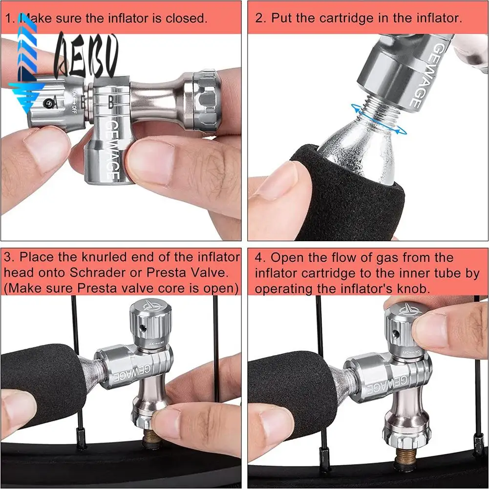 

AEB0-For GEWAGE CO2 Bike Tire Inflator Presta & Schrader Valve Compatible For Bike Tire Silver