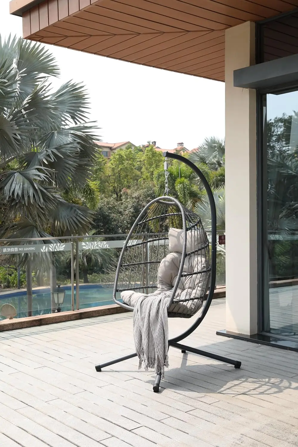 Hanging Egg Chair with Stand, 350 lbs Capacity, No Drill Assembly, Weather-Resistant Cushions for Patio Balcony, Customized