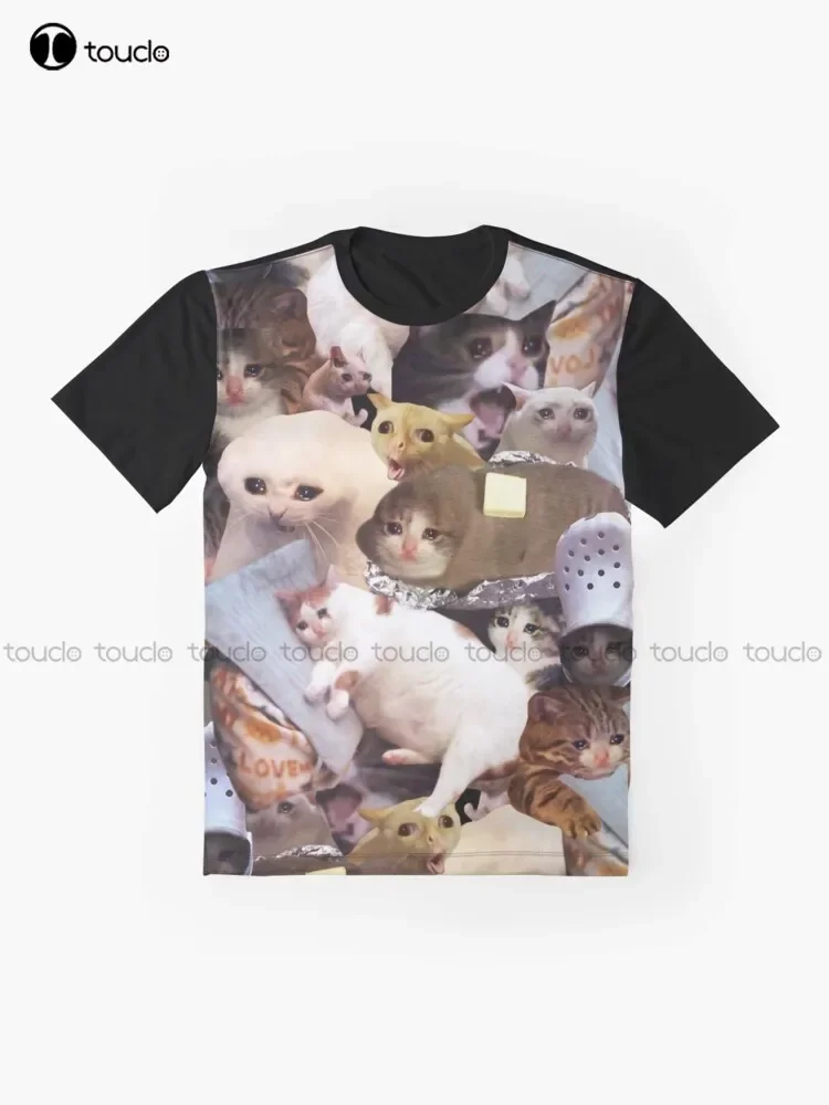 Crying Cat Memes Graphic T-Shirt Digital Printing Tee Shirts Streetwear Xxs-5Xl New Popular Unisex Christmas Gift