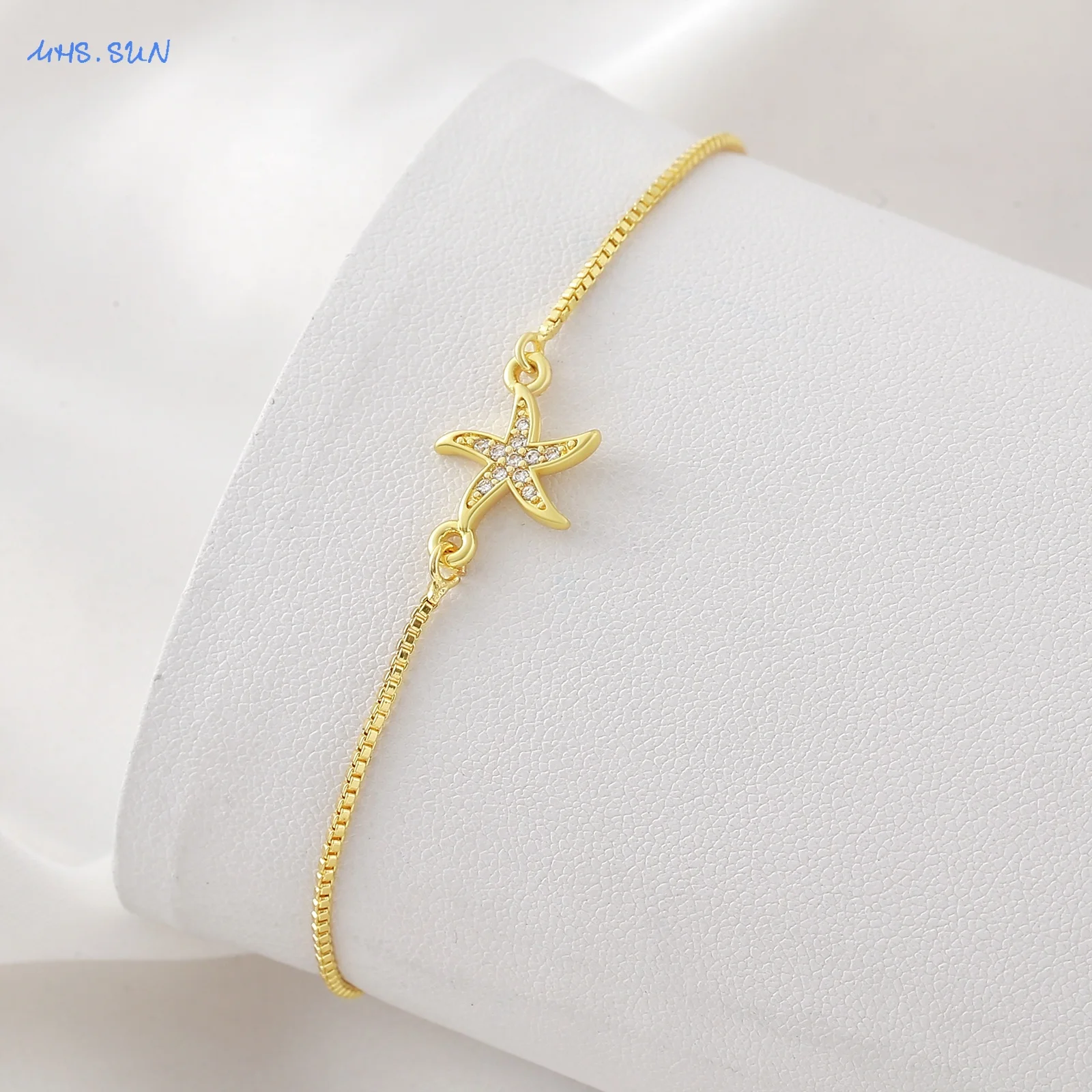 MHS.SUN Cubic Zirconia Starfish Charms Bracelets For Women Men Classic Gold Plated Chain Summer Jewelry Gifts Adjustable