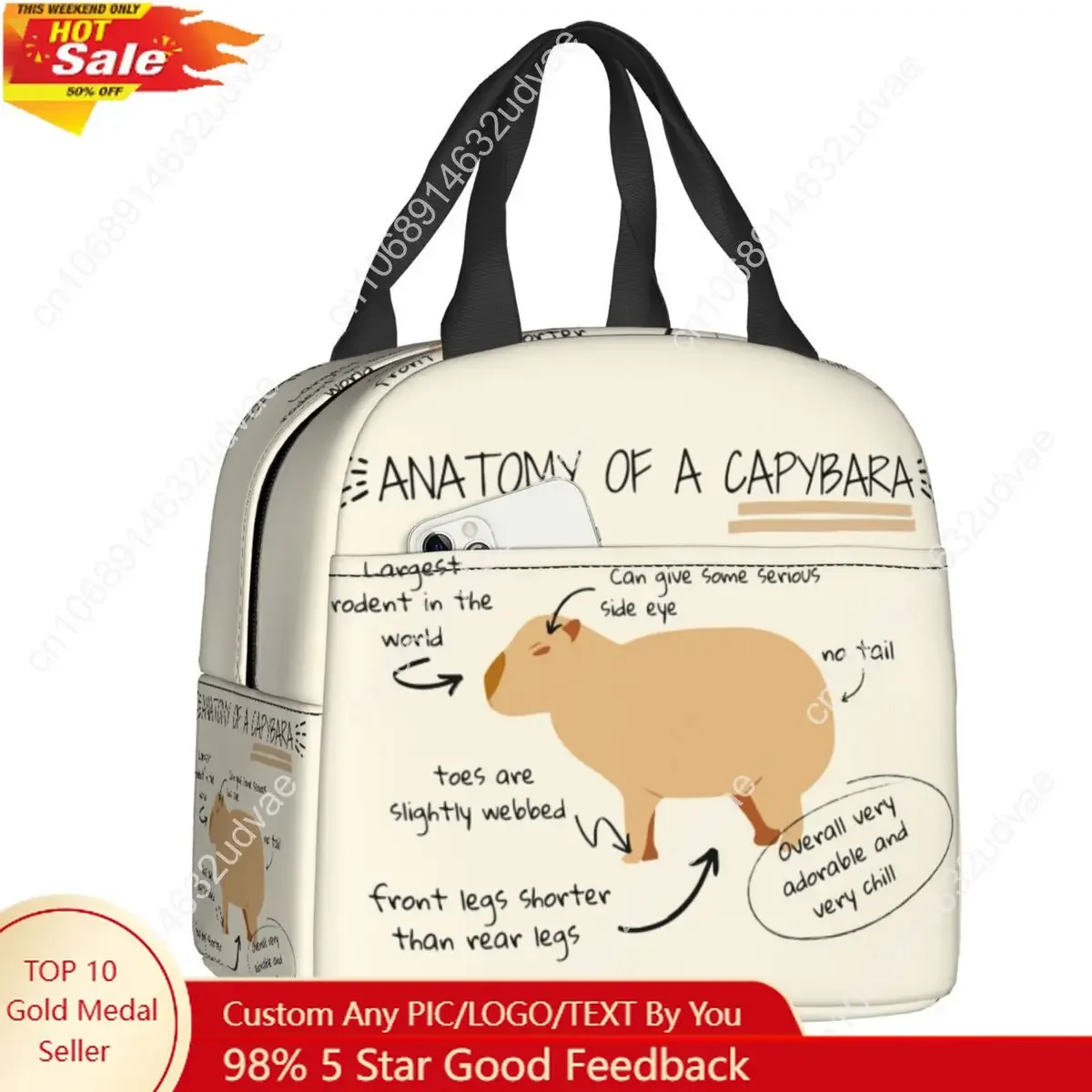 Anatomy Of A Capybara Thermal Insulated Lunch Bag Women Resuable Lunch Container for Kids School Children Storage Food Box
