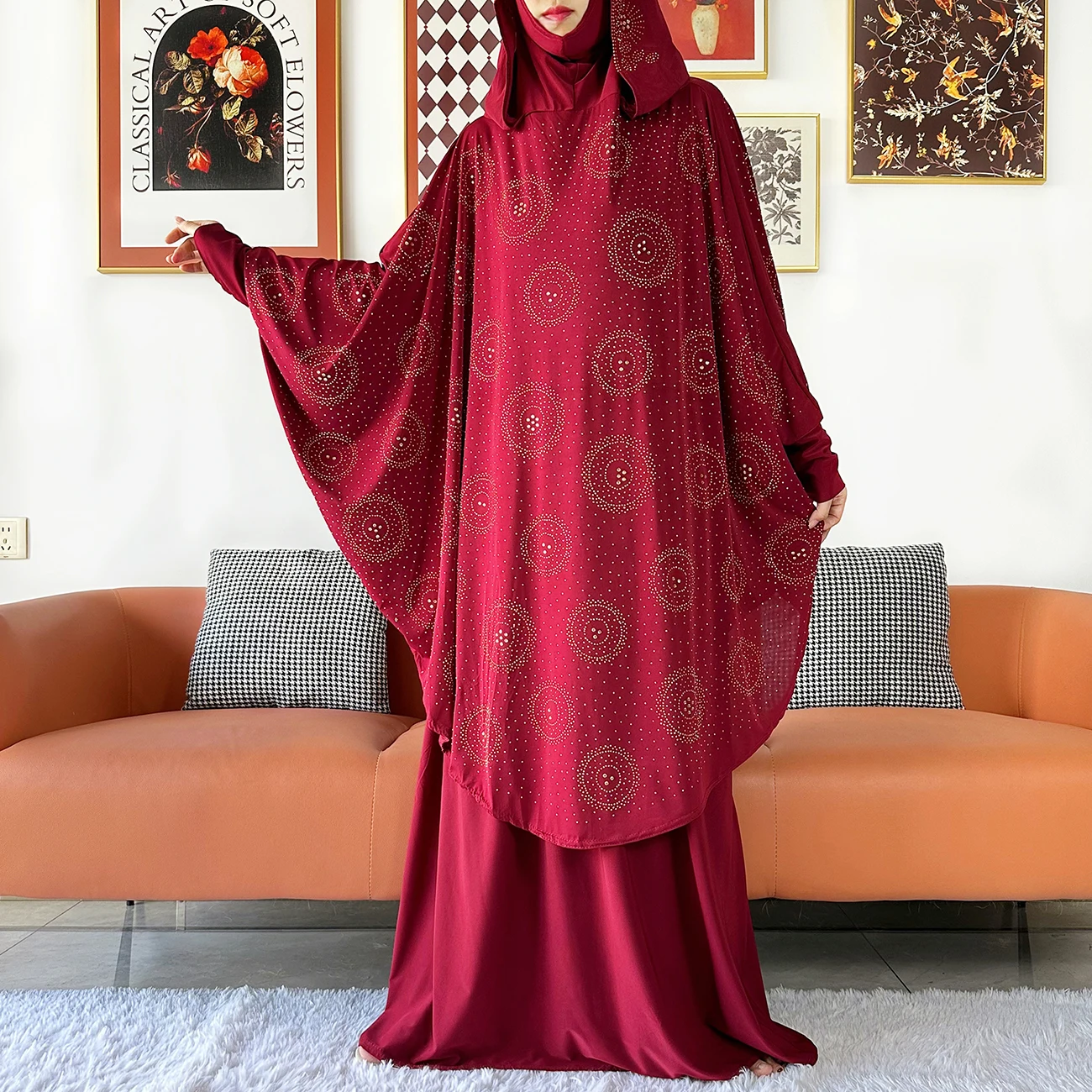 Two Piece Set Jilbab Prayer Clothes Muslim Abaya Set Women Prayer Garment Dress Hijab Long Khimar Skirt Sets Islamic Ramadan