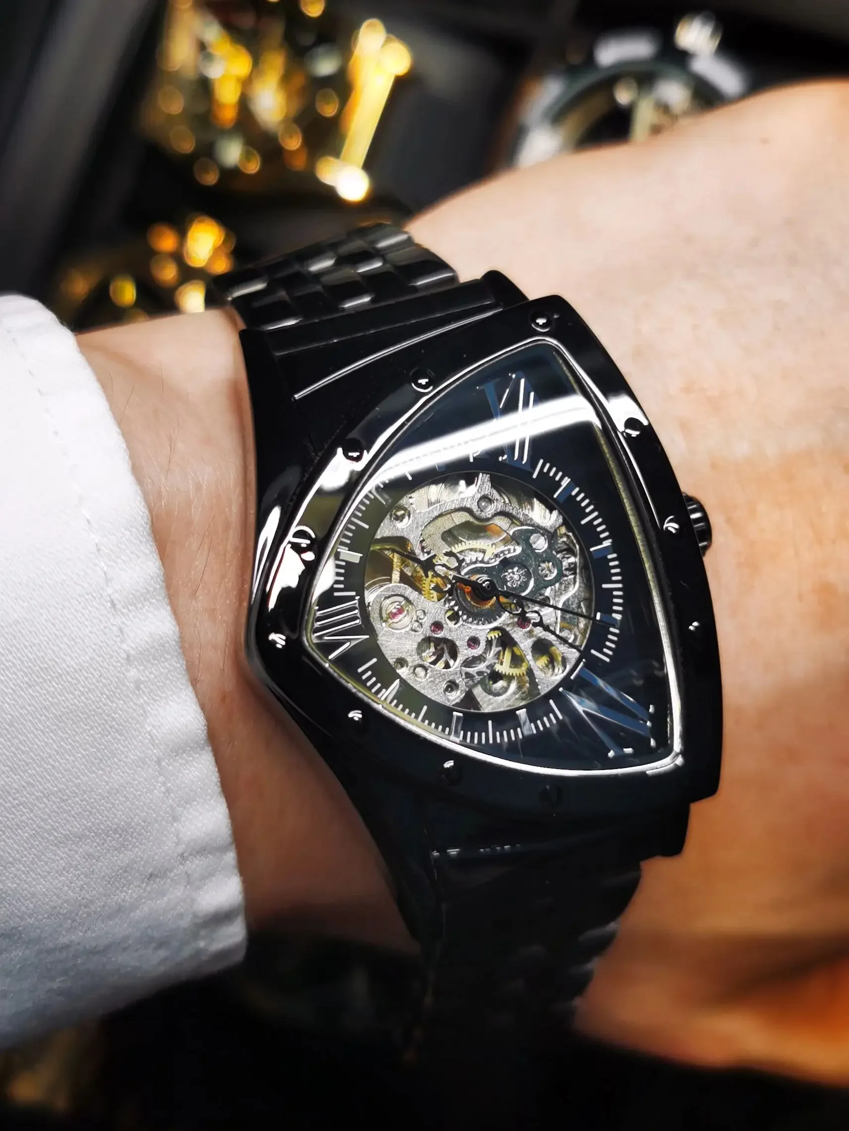 الفائز-ساعة يد رجالية ، فاخرة ، ذهبية ، فولاذ مقاوم للصدأ ، هيكل عظمي ، ميكانيكية ، رياضية