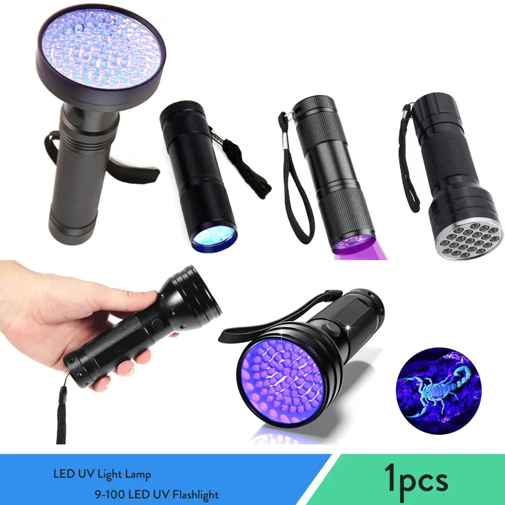 Pop LED UV Light Lamp Torch Detector For Dog Urine Stains Ultraviolet Blacklight Outdoor Waterproof Aluminum 9-100 LED UV Flashl