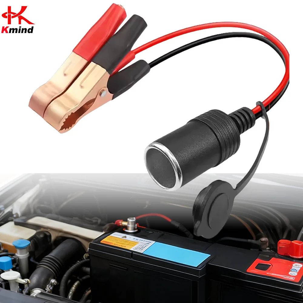 12V Car Battery Clip to Cigarette Lighter Socket Adapter - High Power Pure Copper Heavy Duty for Automotive Emergency Power