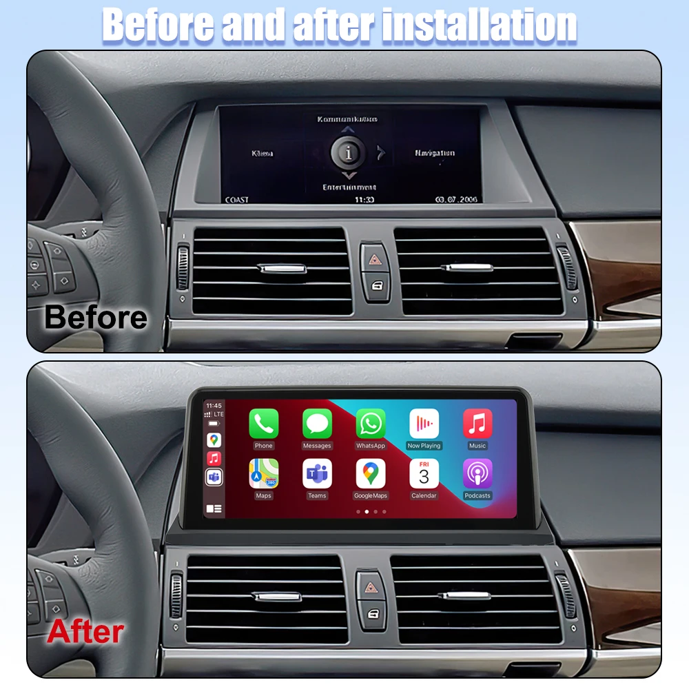 Radio de coche inalámbrico con CarPlay y Android Auto de 10.25 pulgadas para BMW X5 E70 X6 E71 E72 2007-2013, sistema CCC CIC, reproductor multimedia de video, pantalla táctil Linux con YouTube en línea, Airplay, Autolink, Mirror Link, WiFi, Bluetooth, navegación GPS. 6