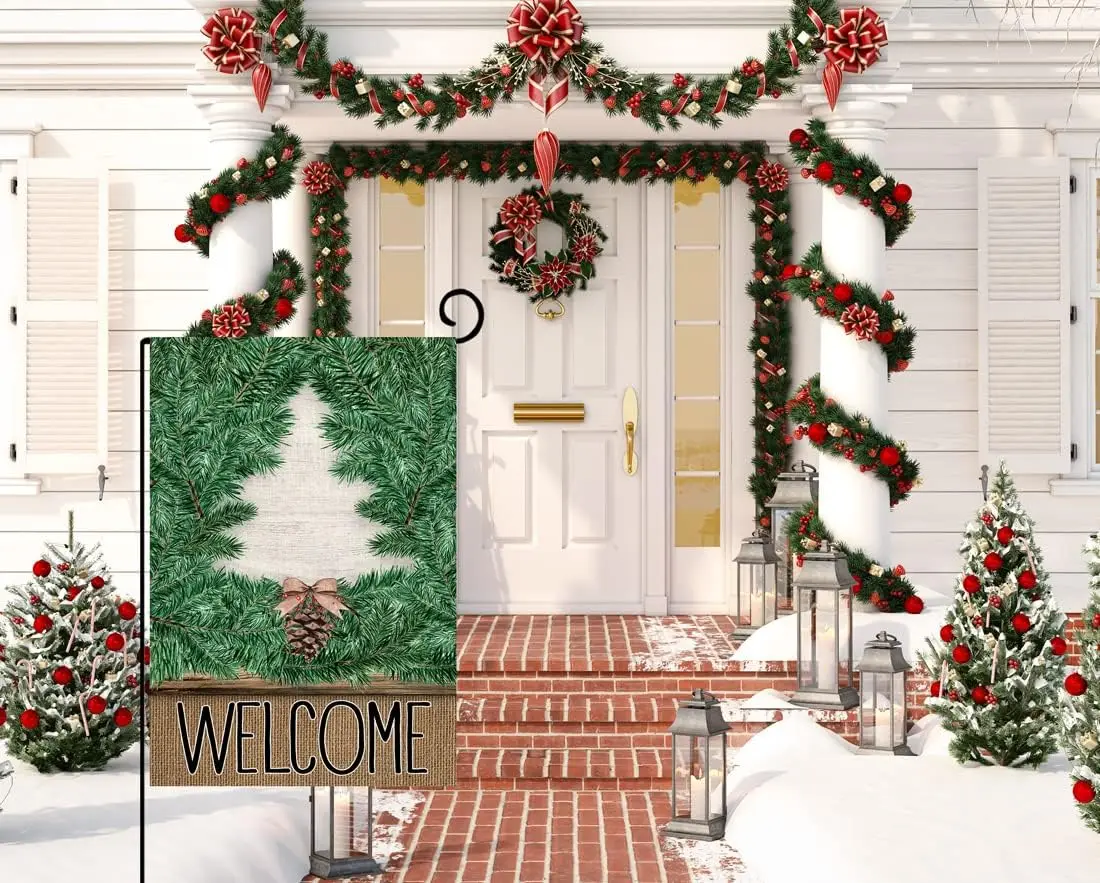 Winter Fir Trees Garden Flag 12x18 Vertical Double Sided Welcome Farmhouse Christmas Holiday Outside Decorations Burlap Yard Fla