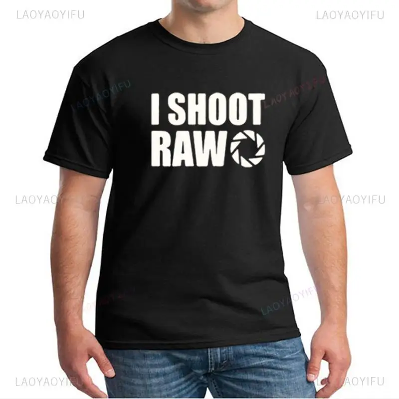 Harajuku Style I Shoot RAW Funny Photo Photographer Camera T Shirt Casual Fashion Loose Man T-shirt Streetwear Hip Hop Women Tee