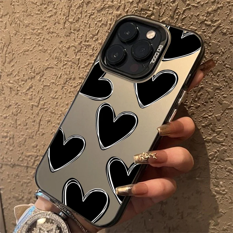 Luxo amor coração galvaniza prata imd caso para iphone 15 14 16 pro max plus 11 12 13 pro 7 8 plus x xr capa traseira à prova de choque