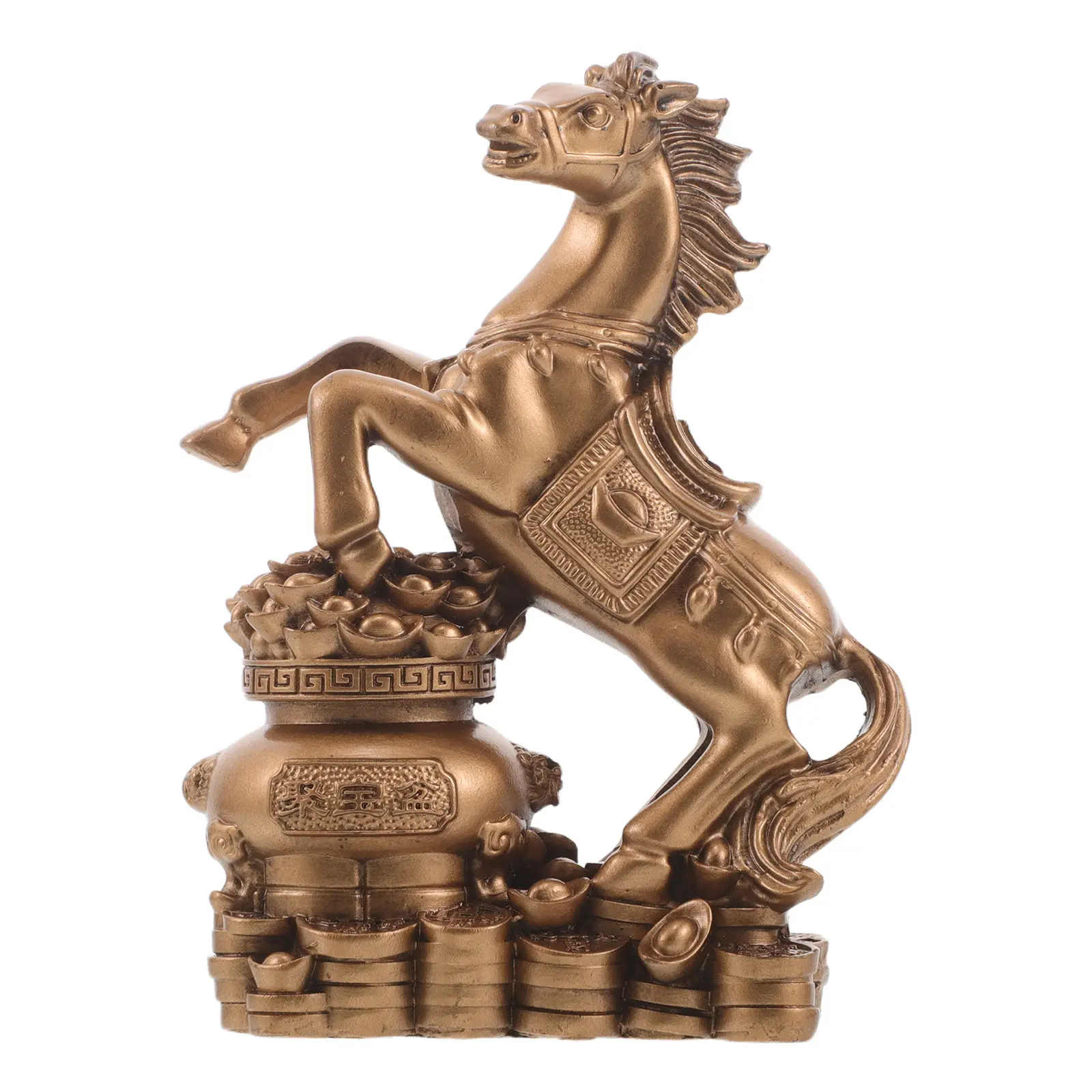 Chinese New Year Small Horse Sculpture Light Brown Resin Feng Shui Zodiac Horse Statue Desktop Ornament Good Luck Wealth Success
