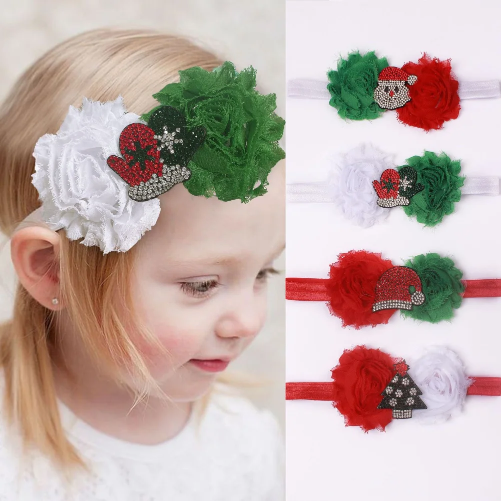 Neonate neonate fascia di natale regalo per bambini morbido Nylon fiori fasce per capelli accessori per capelli fascia per bambini