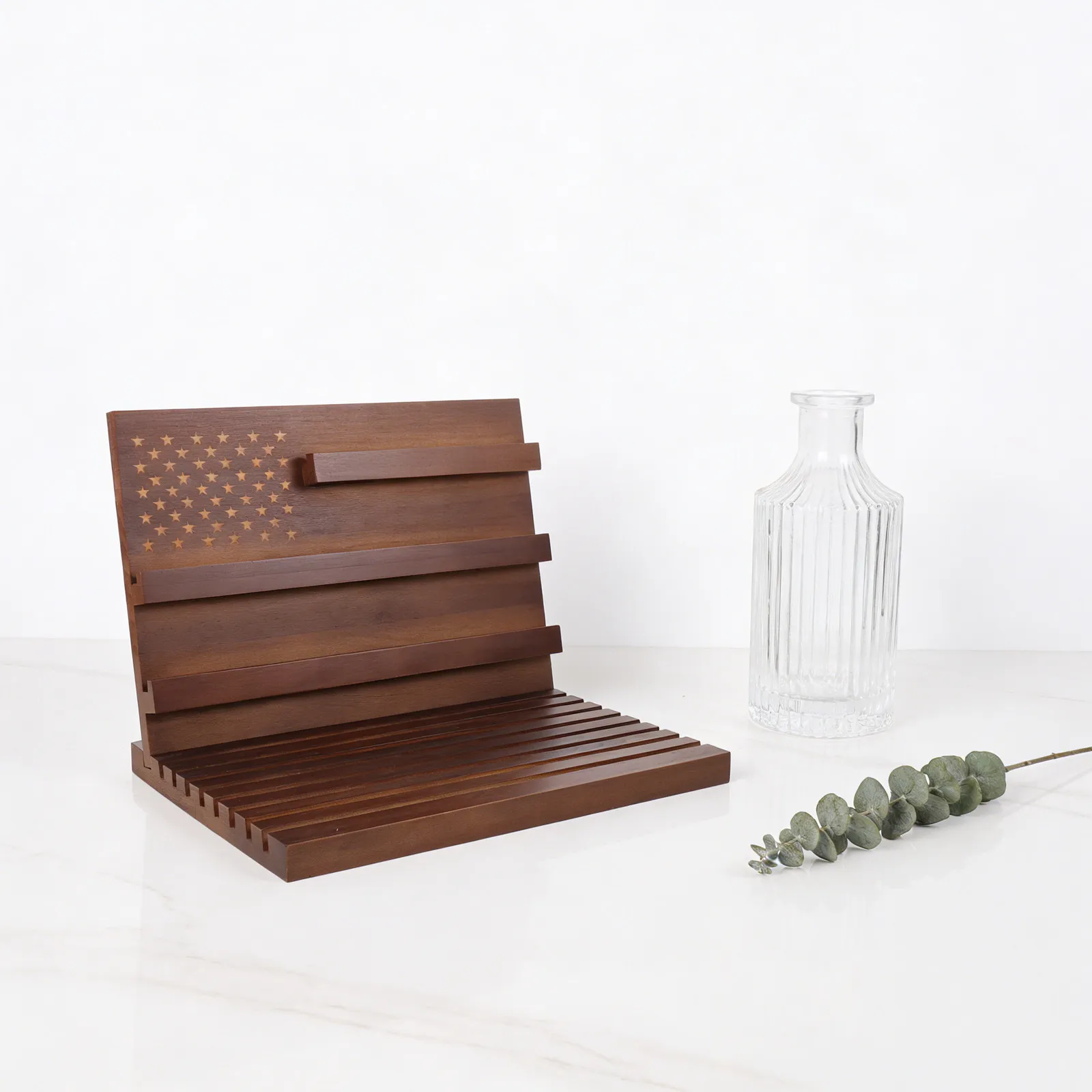 Wooden Challenge Coin Display Stand Military Medals Holder Rack Deepened Anti-Slip Grooves Light Brown Collectibles Display Case