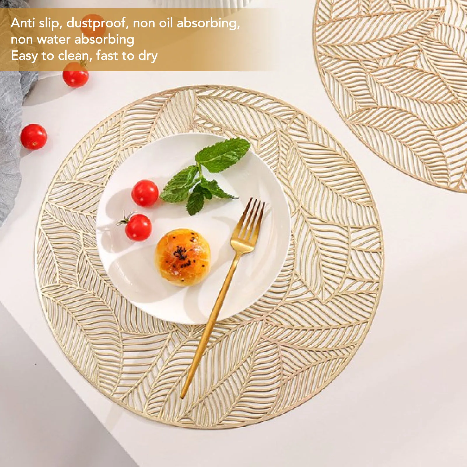 Round Placemat Gold Hollowed Eco Friendly PVC Heat Resistant 38cm Dining Table Mat DiningRound