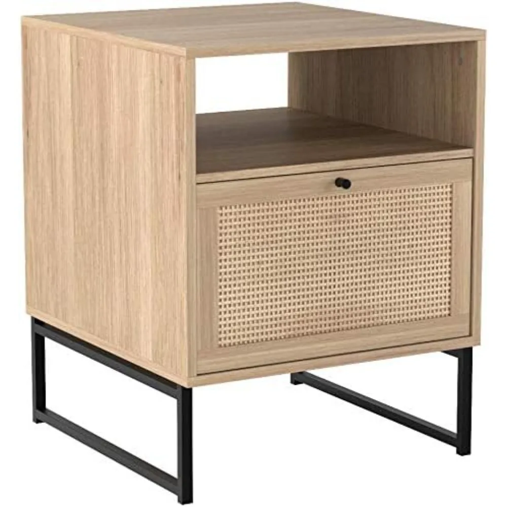 

Furniture for Room Rattan Wood End Side Accent Table Nightstand with Storage for Living Room or Bedroom Side Bed Tables Bedside