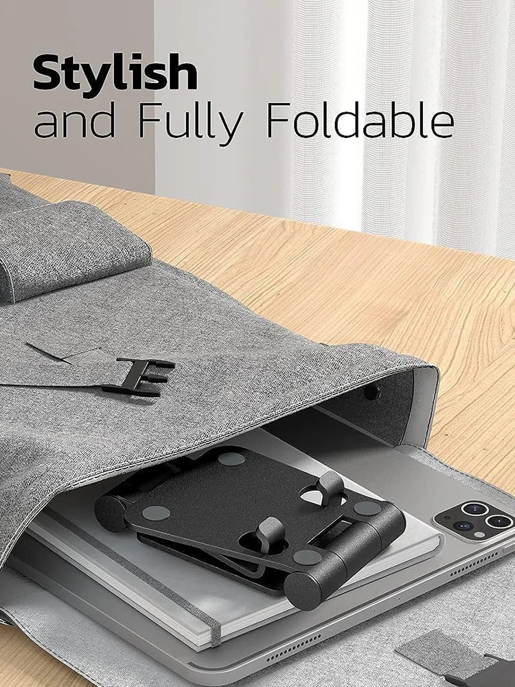

Dual Folding Cell Phone Stand, Fully Adjustable Foldable Desktop Phone Holder Cradle Dock Compatible For iPhone Xiaomi Huawei