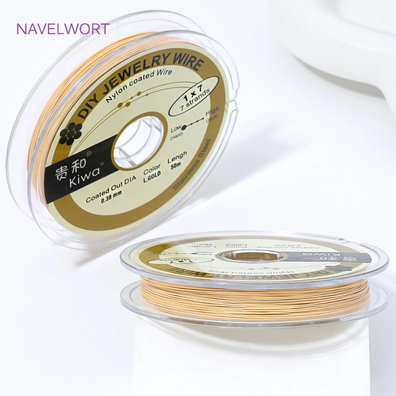 50 m Rolle 0,3/0,38 mm weißer rhodiumgoldener Stahldraht, nylonbeschichteter Edelstahl-Perlendraht für die Schmuckherstellung, DIY-Armbandzubehör – Detail 28