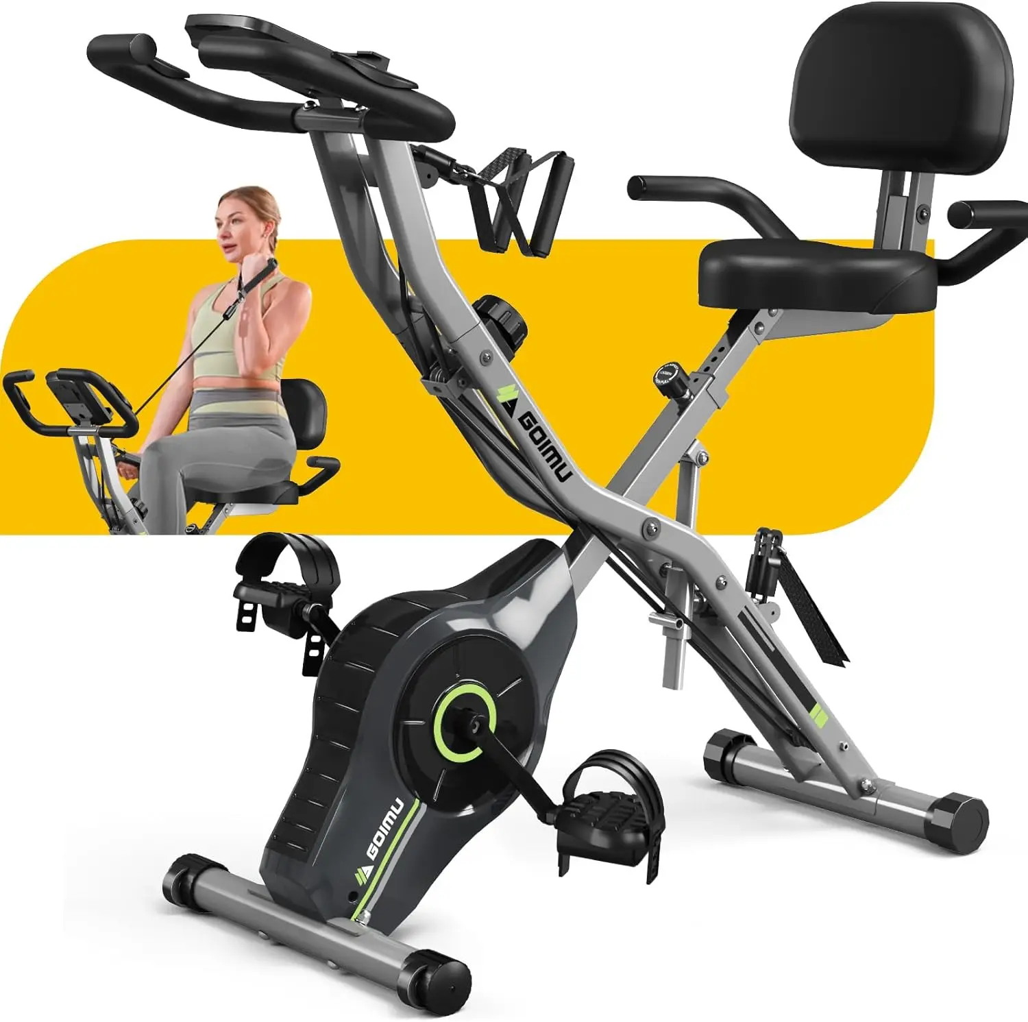 

Exercise Bike, 5 in 1 Foldable Stationary Bike for Seniors, 16-Level Adjustable Magentic Resistance, Indoor Recumbent Bike with