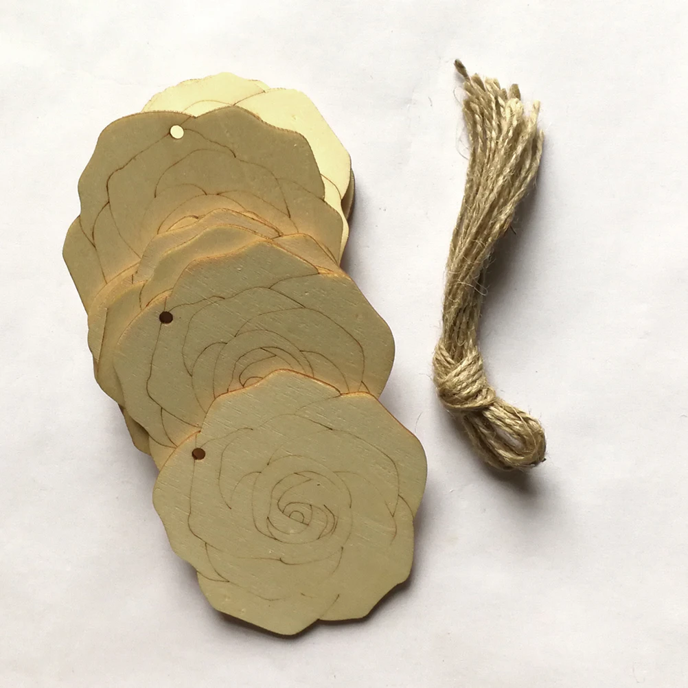 

10 Pcs Wooden Rose Pendant Decoration Flower Ornaments Hanging Decorations Roses