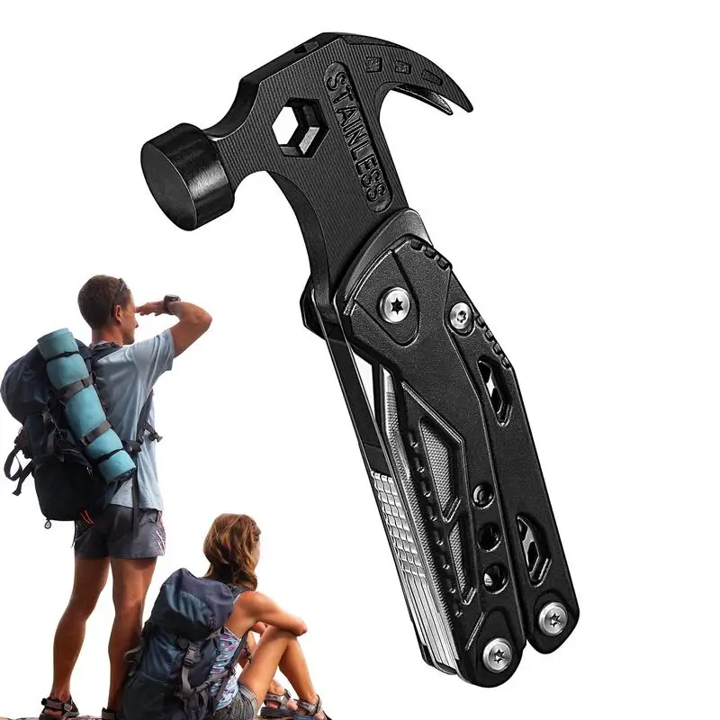 Hammer Survival Tools Multitool Outdoor 14-in-1 Hammer Foldable Sports Utility Tool Bottle Opener Plier Screwdriver Space-Saving