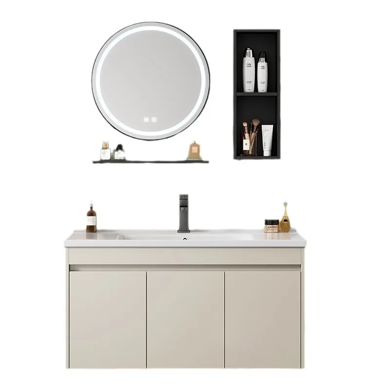 

Cream Wind Space Aluminum Bathroom Cabinet Combination Integrated Ceramic Hand Washbasin