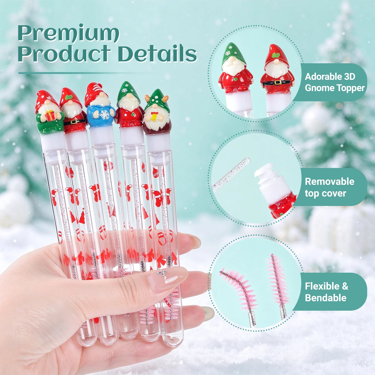 10Pcs Christmas Santa Mascara Wand Lash Spoolie Brush with Tube Reusable Eyebrow Comb Extension Makeup Tool Portable Winter Gift