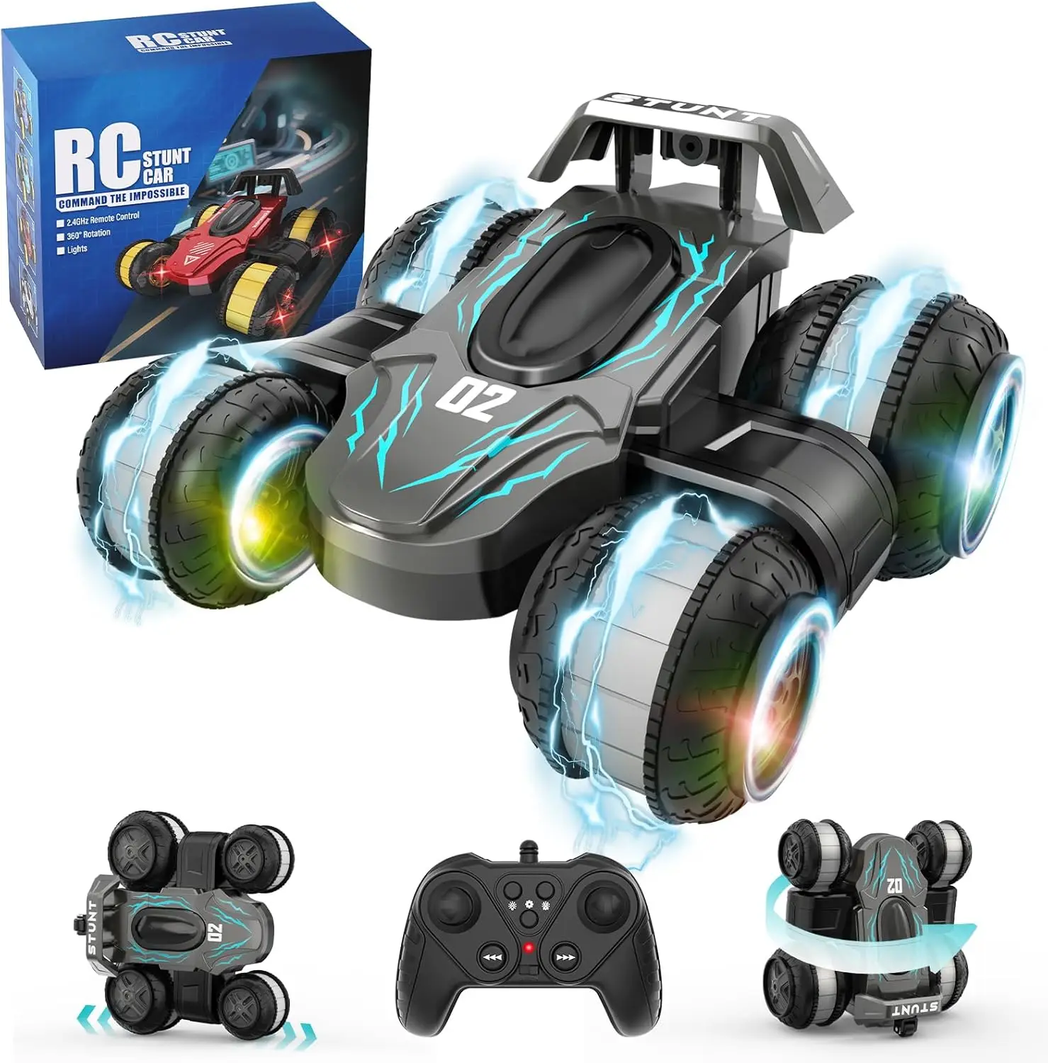 

Remote Control Car, Silvery RC Stunt Toy Cars for Ages 3-12 Kids, Easy Control Stunt Tire Cars with