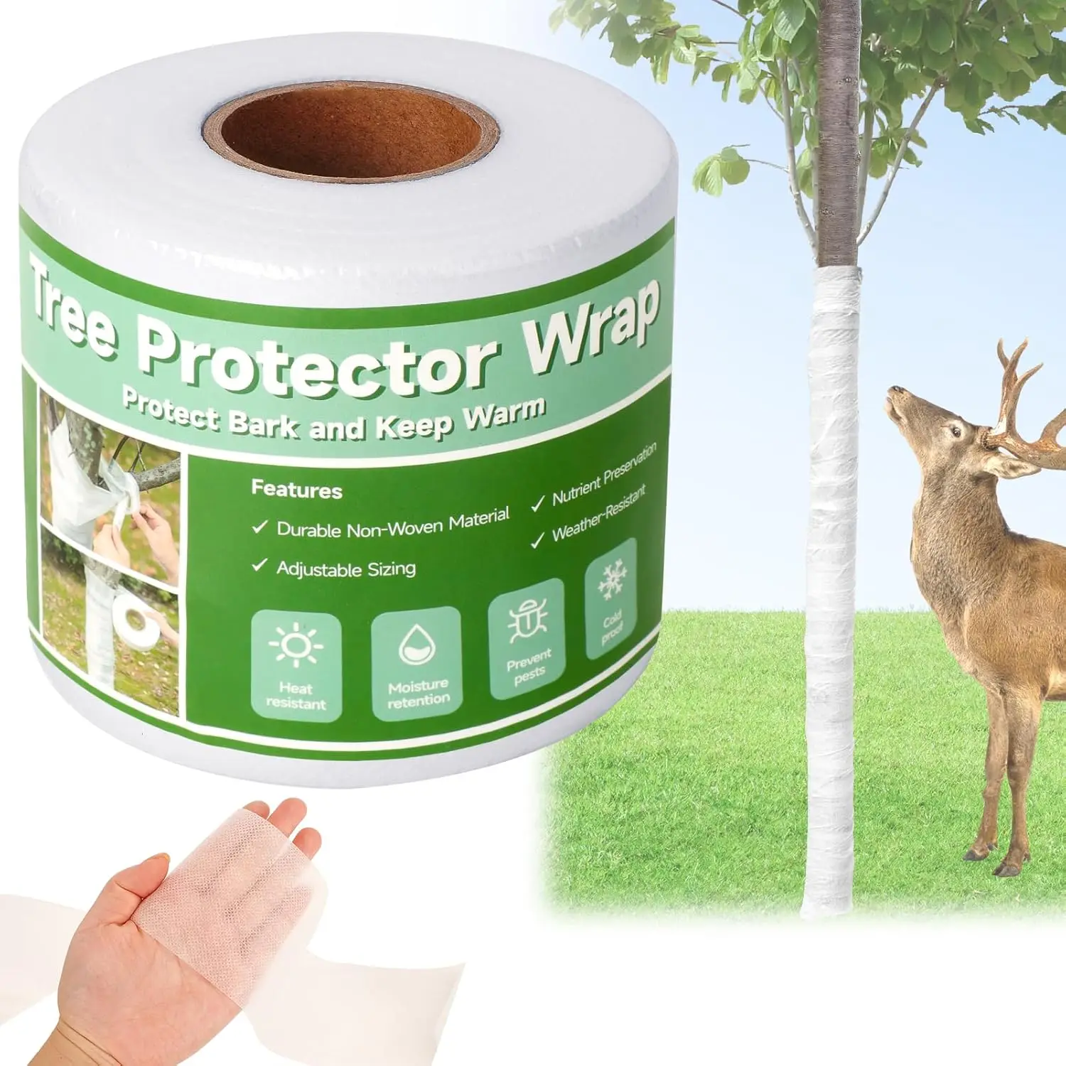 

132ft Tree Trunk Wrap Protector, Breathable Non-Woven Fabric Bandage for Winter Cold Protection, Keep Bark Safe from Deer Damage