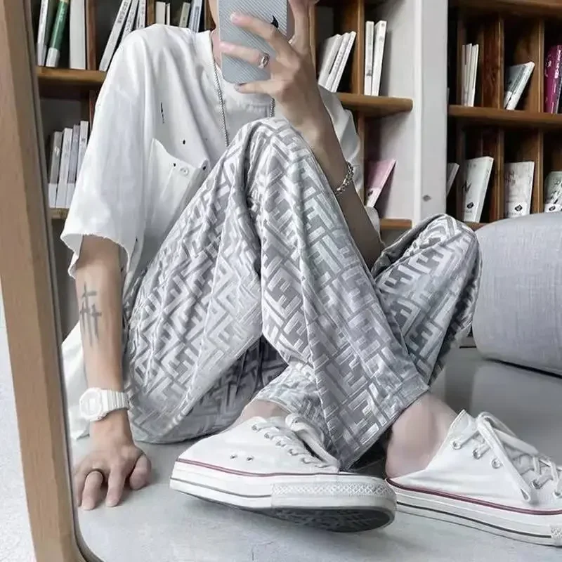 

Men's and Women's Same Style Ice Velvet Wide-Leg Pants Draping Casual Korean Style Straight Full Printed Long Pants Fashion