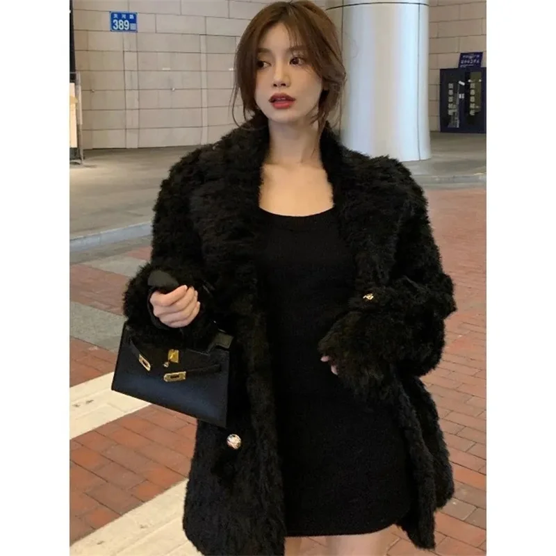 Autumn Winter Ladies Medium Length Coat Korean Female High-end Casual Loose Jacket 2025 Women Fashion Long Sleeves Tops Outwear