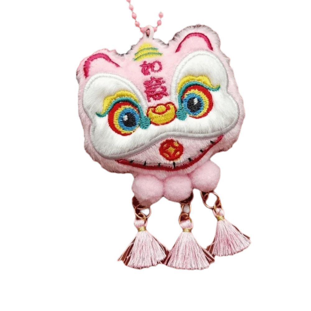 Chinese Style Lion Dance Pendant New Year Theme Lion Ornament Hanging Chain Long Tassel Lion Charm Backpack Accessories