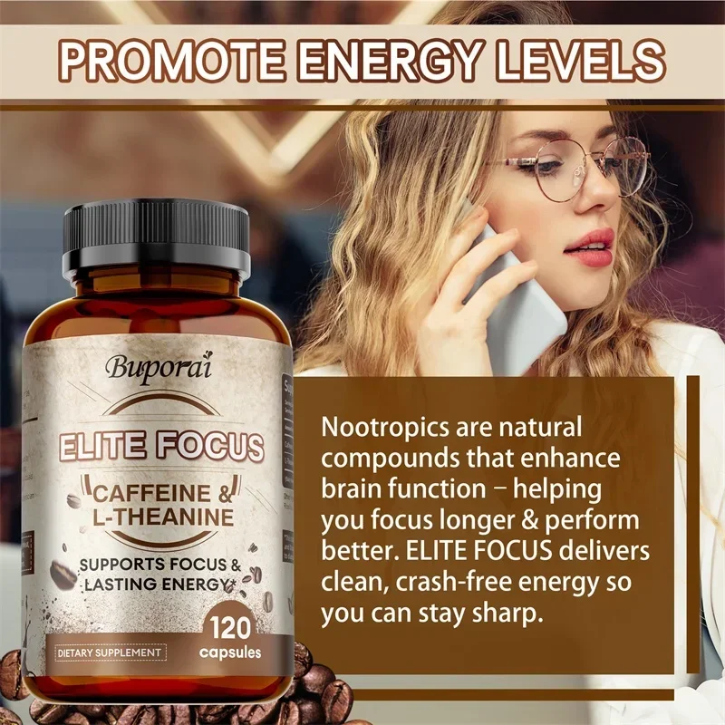 

Elite Caffeine with L-Theanine Supplements - Provides Clean Energy, Endurance, Reduce Fatigue, and Cognitive Enhancement Supplem