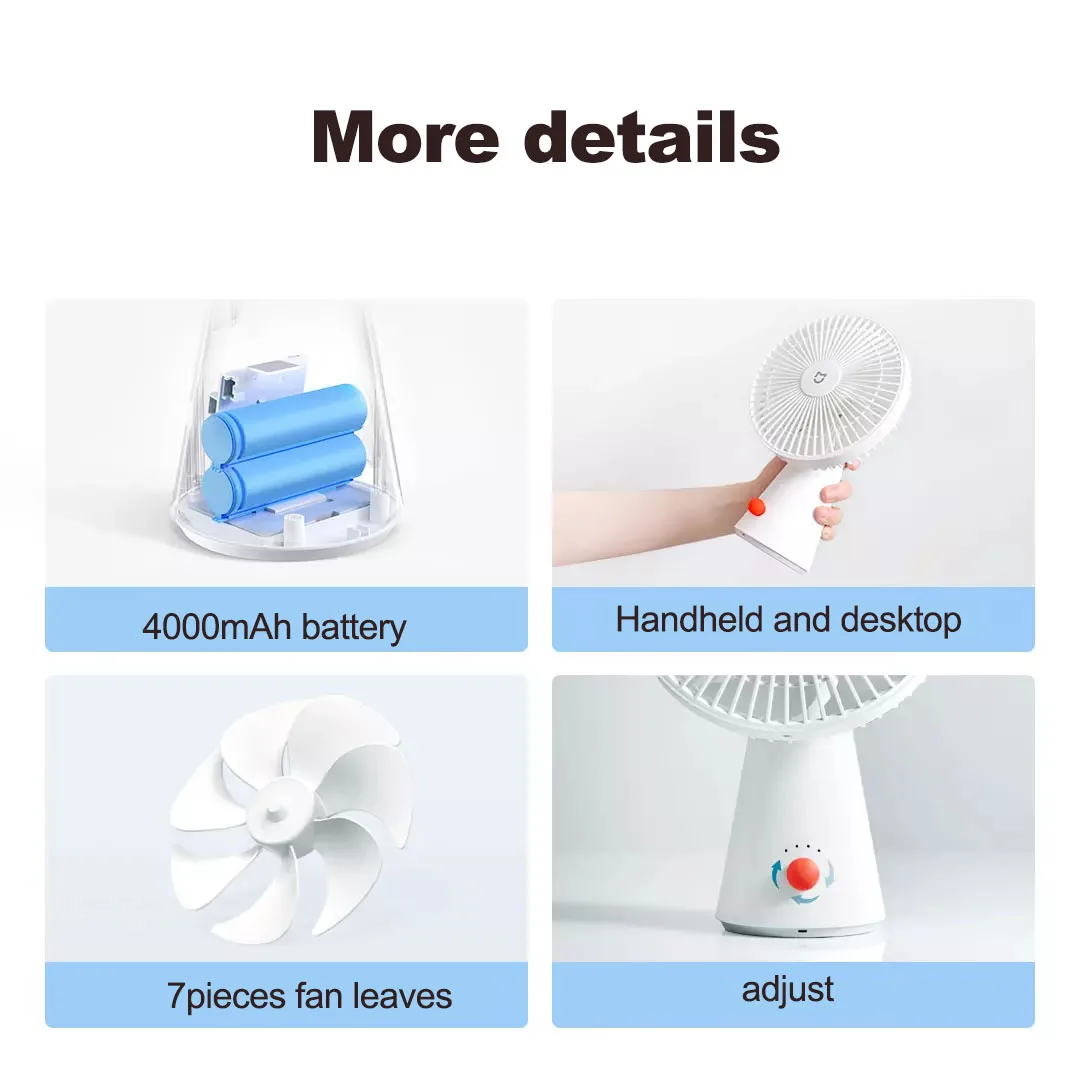 شاومي Mijia سطح المكتب مروحة يده 2in1 المحمولة 4000mAh نوع البطارية C قابلة للشحن 4 والعتاد مروحة الرياح المنزل والمكتب