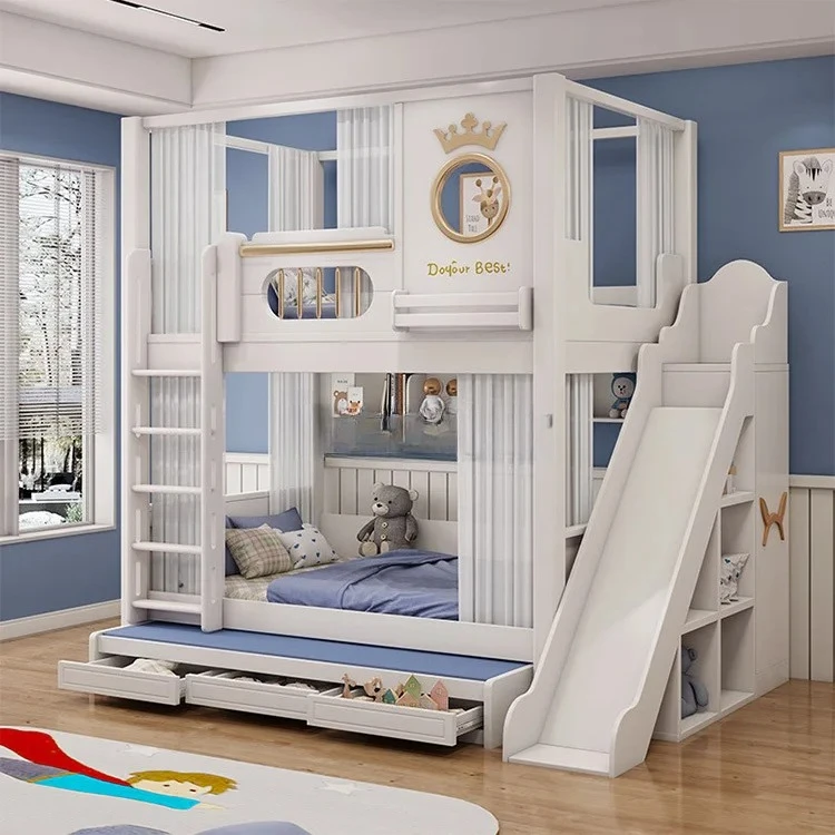 New design bunk bed with ladder Modern bedroom furniture Multifunctional parent-child bed Wooden children's bed