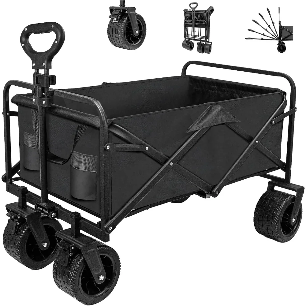 

SZHLUX Collapsible Foldable Wagon,Beach Wagon with Big Wheels for Sand,Utility Grocery Wagon with Side Pocket and Brakes for Cam