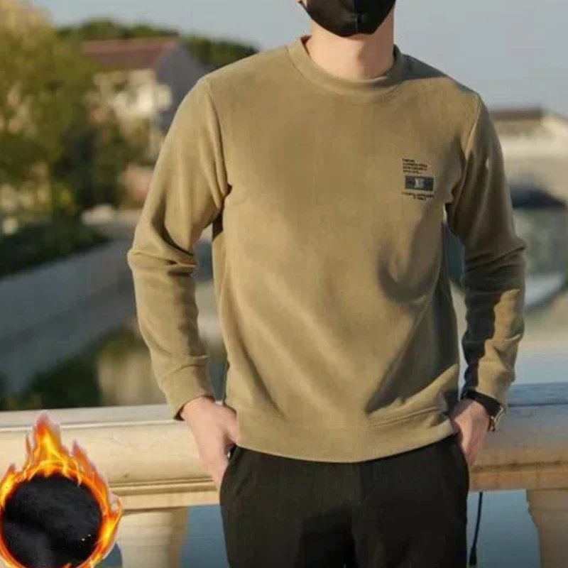 

Умные повседневные осенне-зимние свитера мужские однотонные свитера с круглым вырезом плюс бархатные пуловеры с надписью Labe модные роскошные пуловеры с длинными рукавами вязаные топы