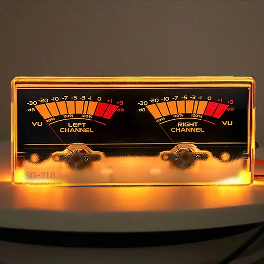 لوحة مضخم صوت ستيريو بمؤشر مزدوج VU متر ، مؤشر مستوى الصوت ديسيبل ، إضاءة خلفية قابلة للتعديل مع سائق ، أصفر وأبيض
