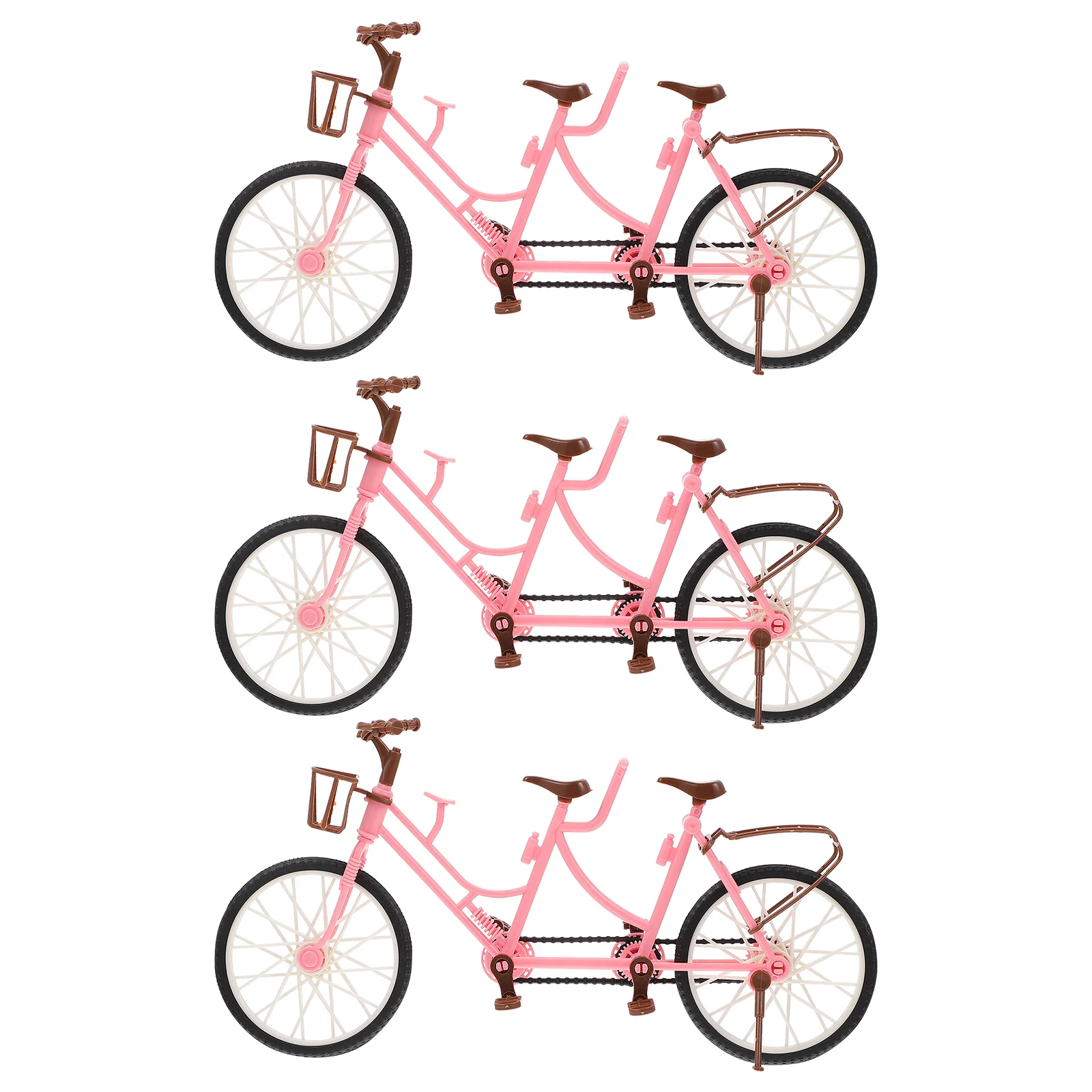 3 Pcs Toys Two-seater Bicycle Durable Bike Ornaments Mini Accessory Baby Practical Adornment Pink Child