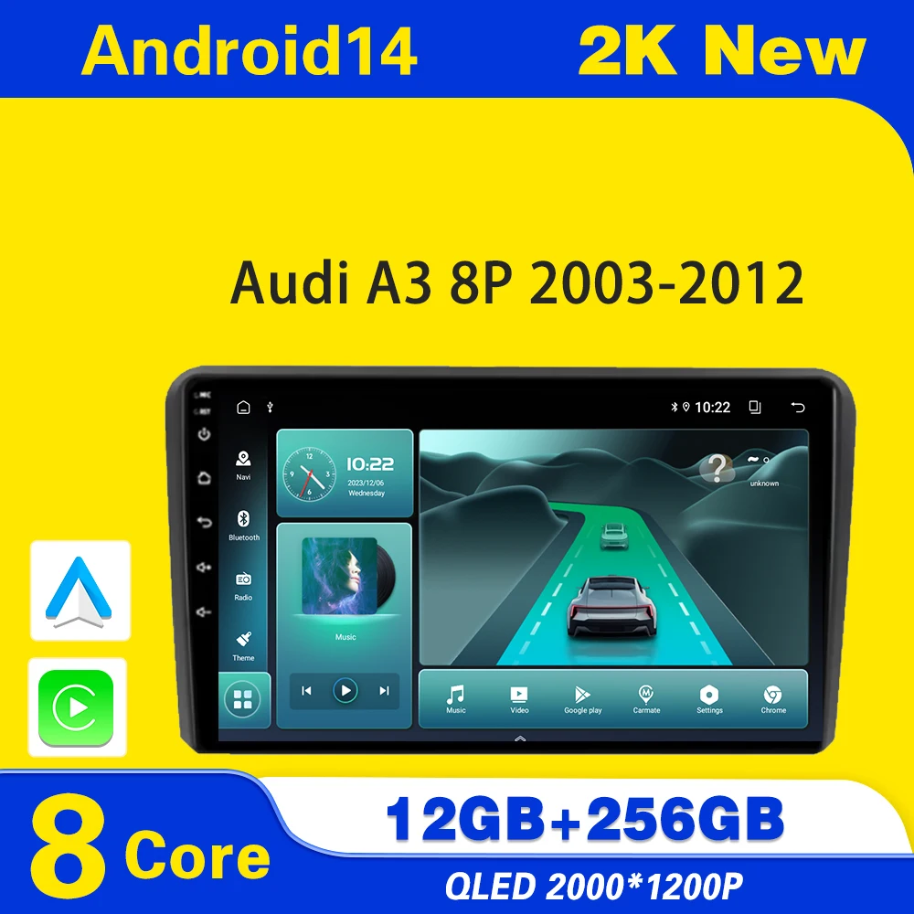 

Android 14 For Audi A3 8P 2003-2012 Carplay Multimedia Player IPS LED 8 CORE