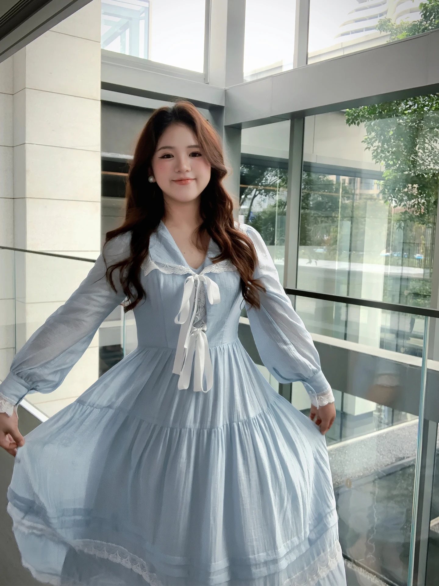

Sweet College Girl Style plus Size Dress with Bow Knot Spring Summer A-Line Long Skirt for Plump Women Q8702