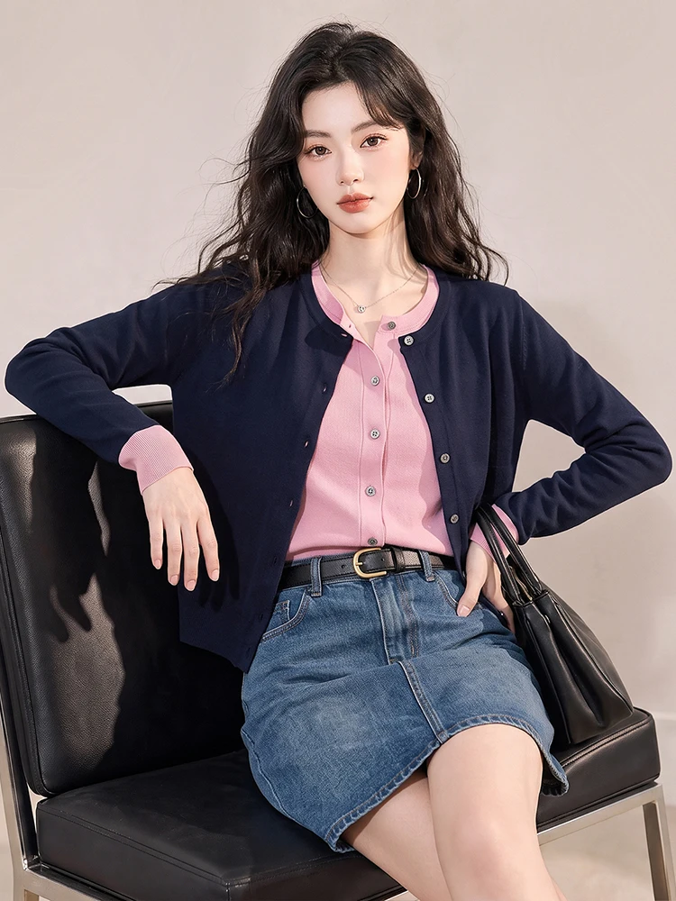 Suéter Tricotado Solto de Manga Longa para Mulheres, Estilo Casual de Outono, Novo Estilo, Cardigan Falso de Duas Peças