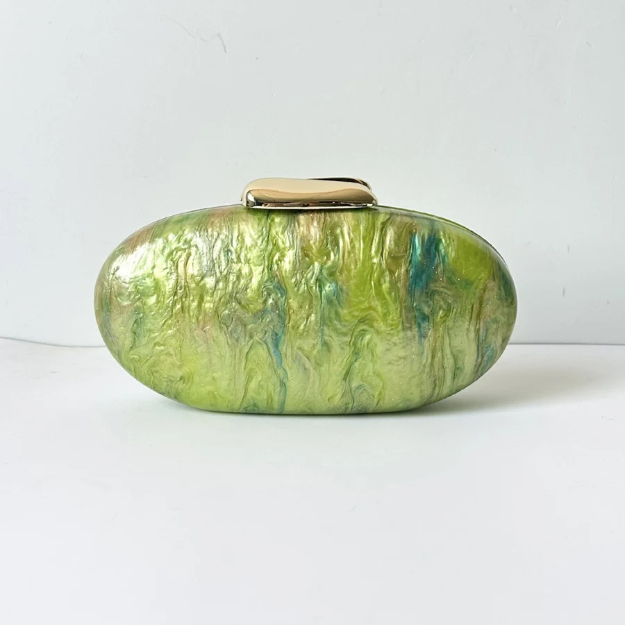 Watermelon Green Acrylic Clutch Oval Pearl Egg Purse Small Woman Mobile Phone Bag Chain Messenger Bags Mini Cigarette Case Bags - view 4