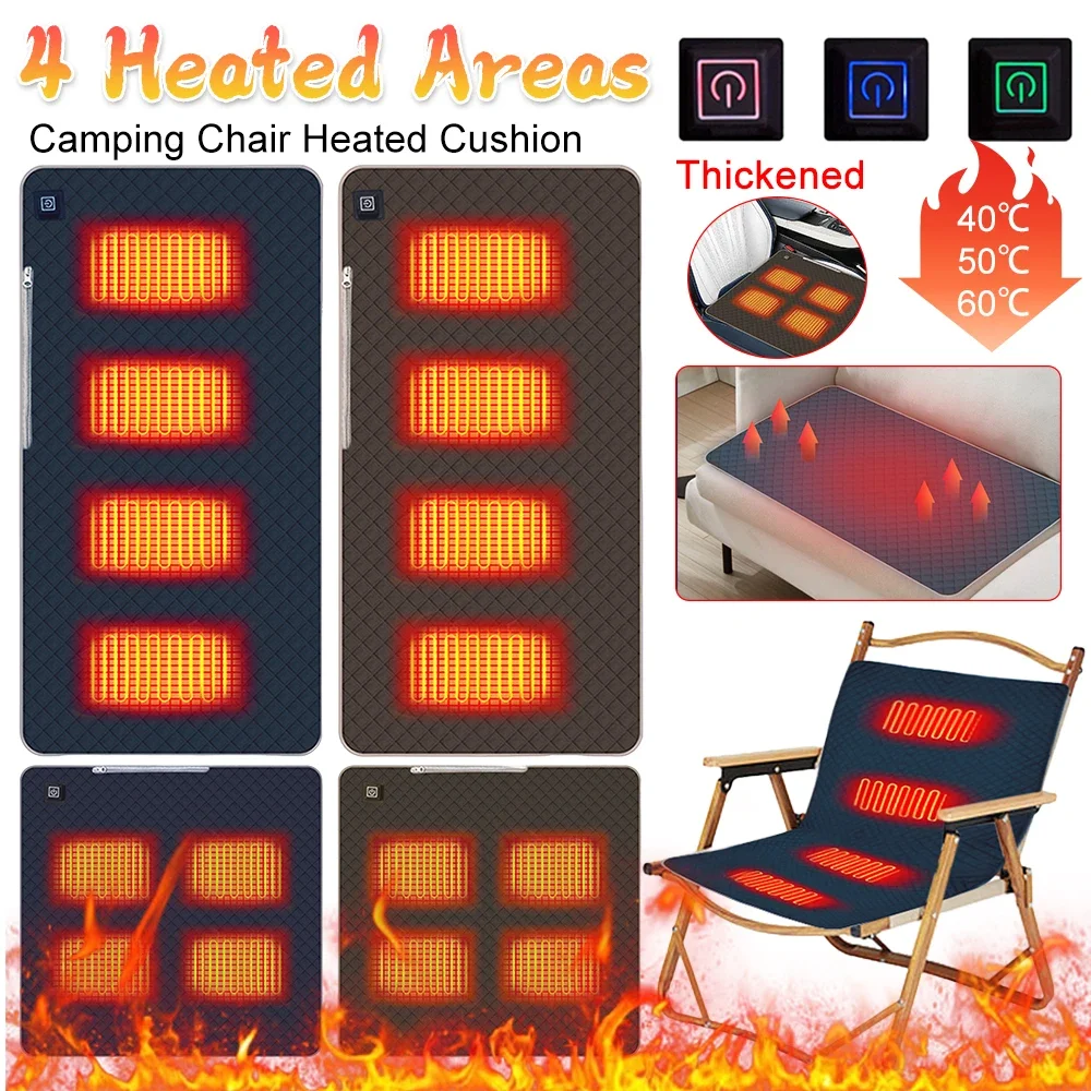 4 Heated Areas Heating Mat Cushion Portable Heated Chair Cushion 3 Adjustable Temperature Type C/USB Charging Outdoor Mat 가열 매트