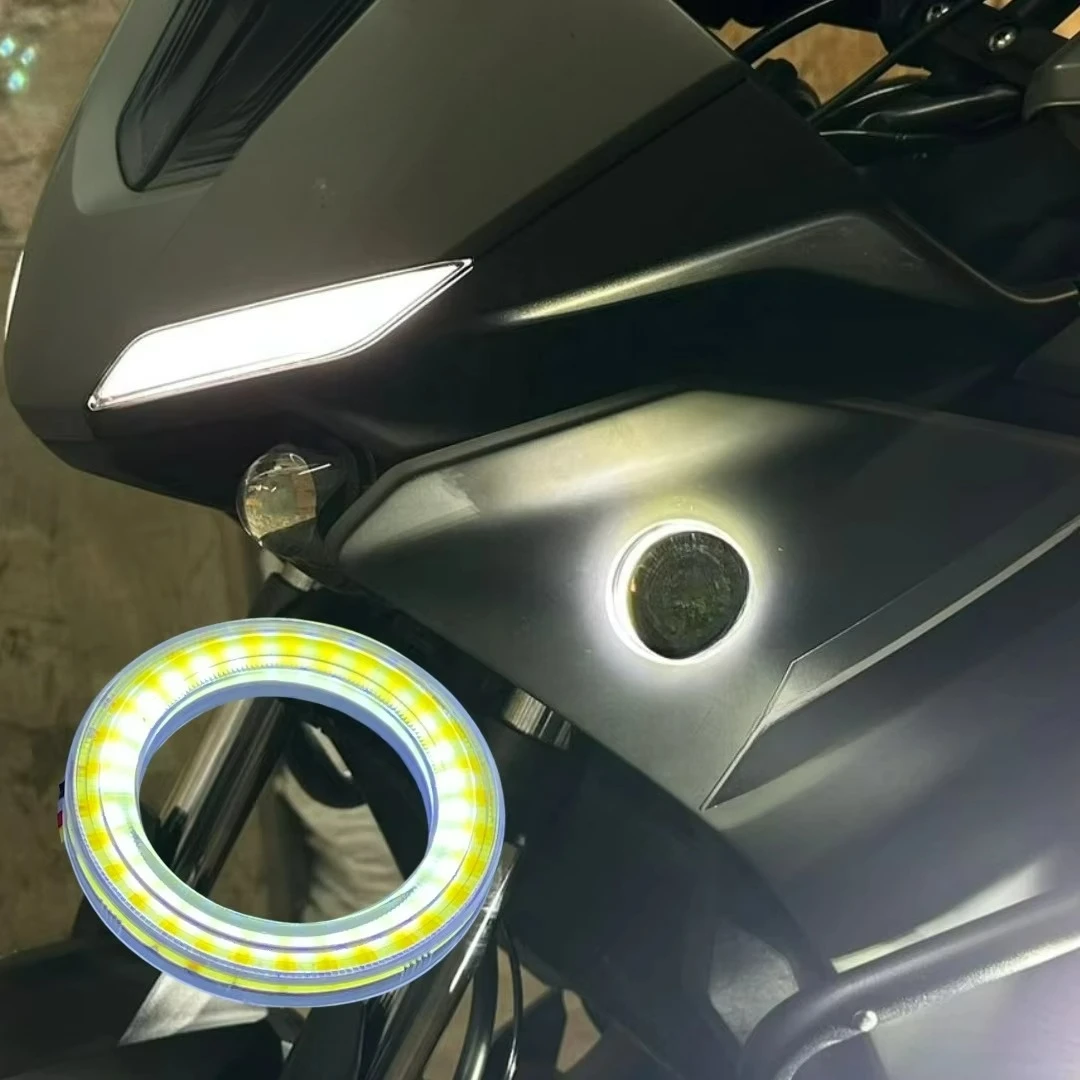 

Светодиодный кольцевой фонарь Angel Eye 50 мм для мотоцикла, COB, водонепроницаемый, белый/желтый, с подсветкой логотипа