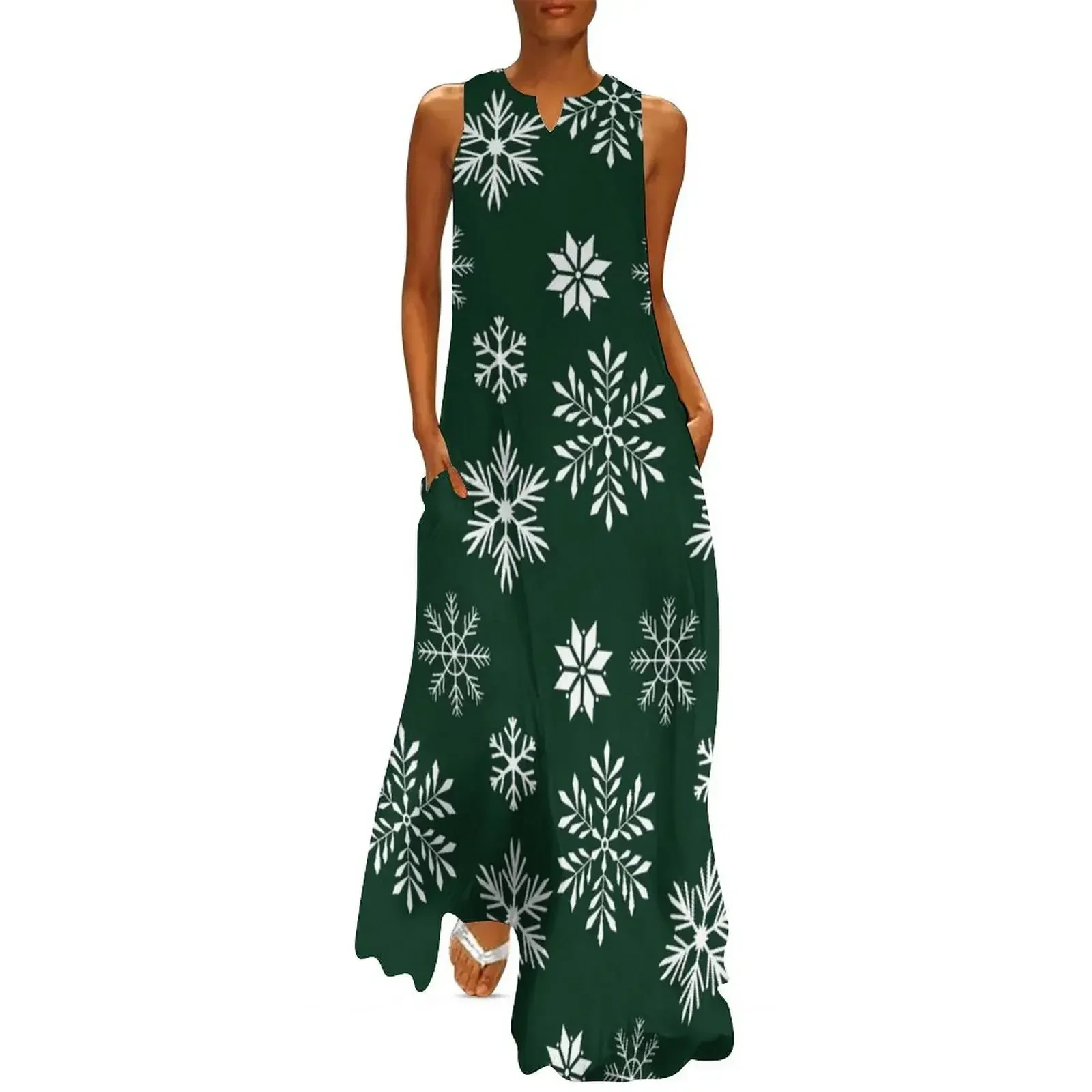 

Green Snowflake Pattern Long Dress Dress women women dresses dresses for woman women long dresses Dress